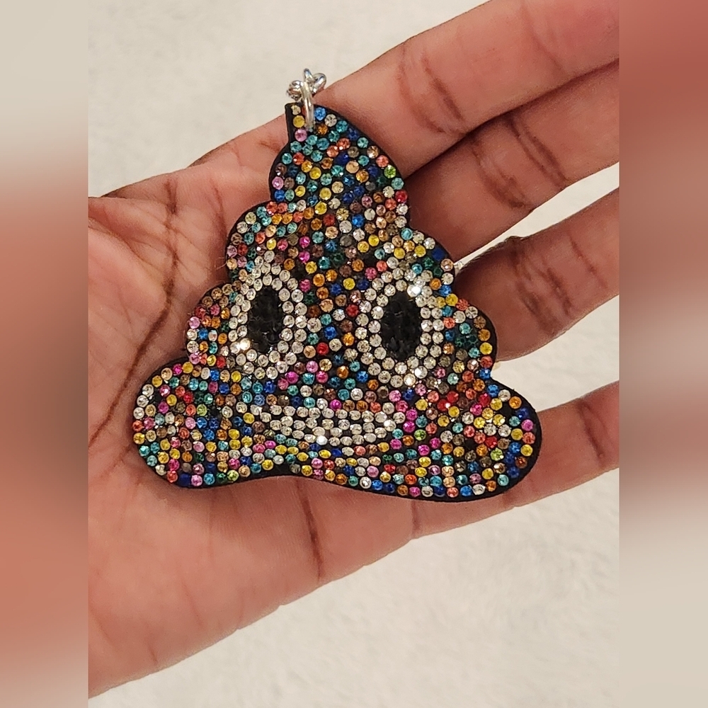 Multicolor Colorful Rhinestone Poo Emoji Keychain Bag Charm - Picture 4 of 4